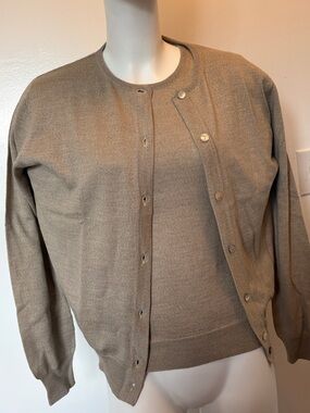 Women’s Classic Crewneck Sweater Set-Taupe 100% Merino Wool